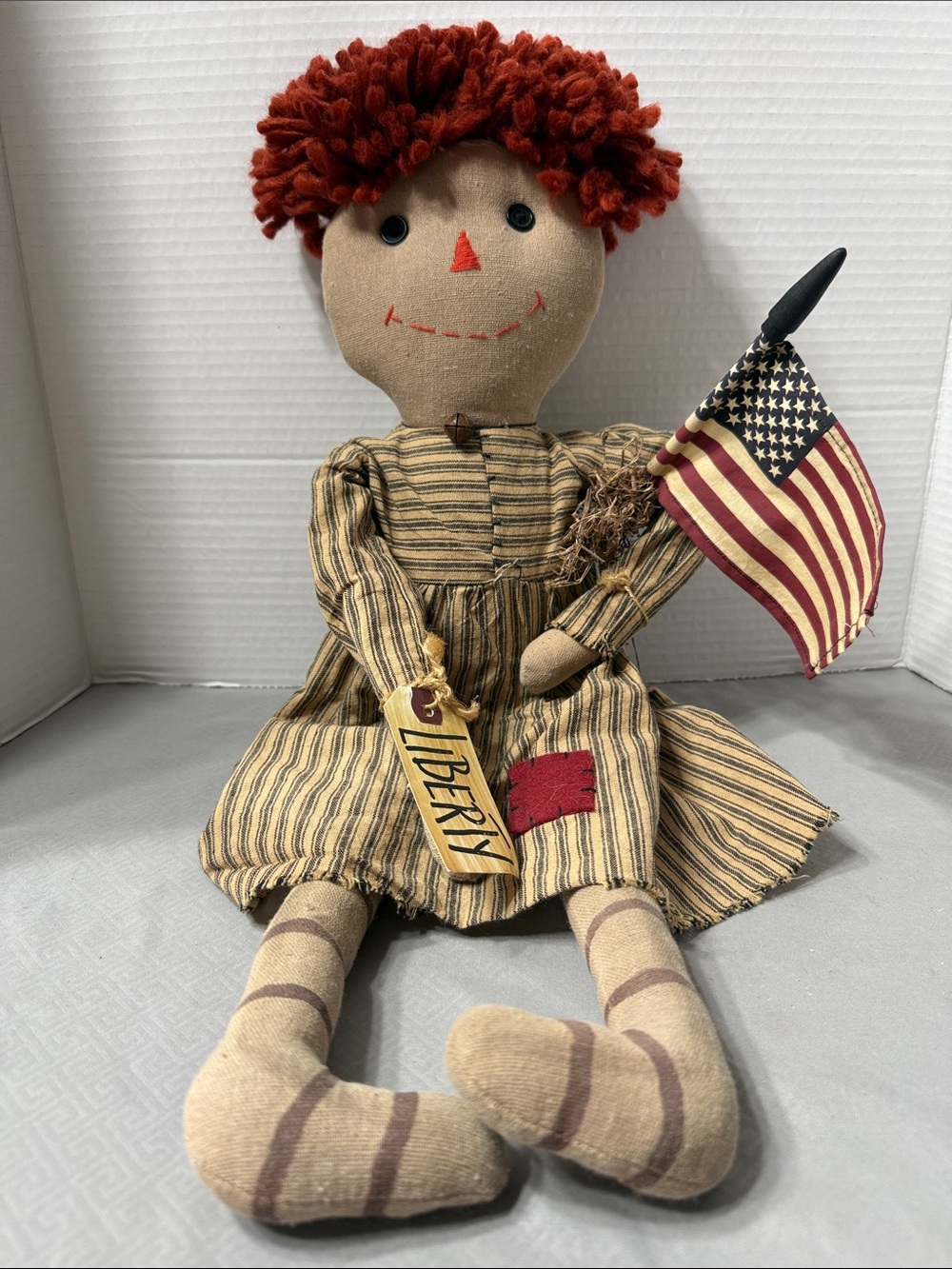 Vintage Primitive Hearthside Collection Liberty Annie Folk Art Doll Patriotic